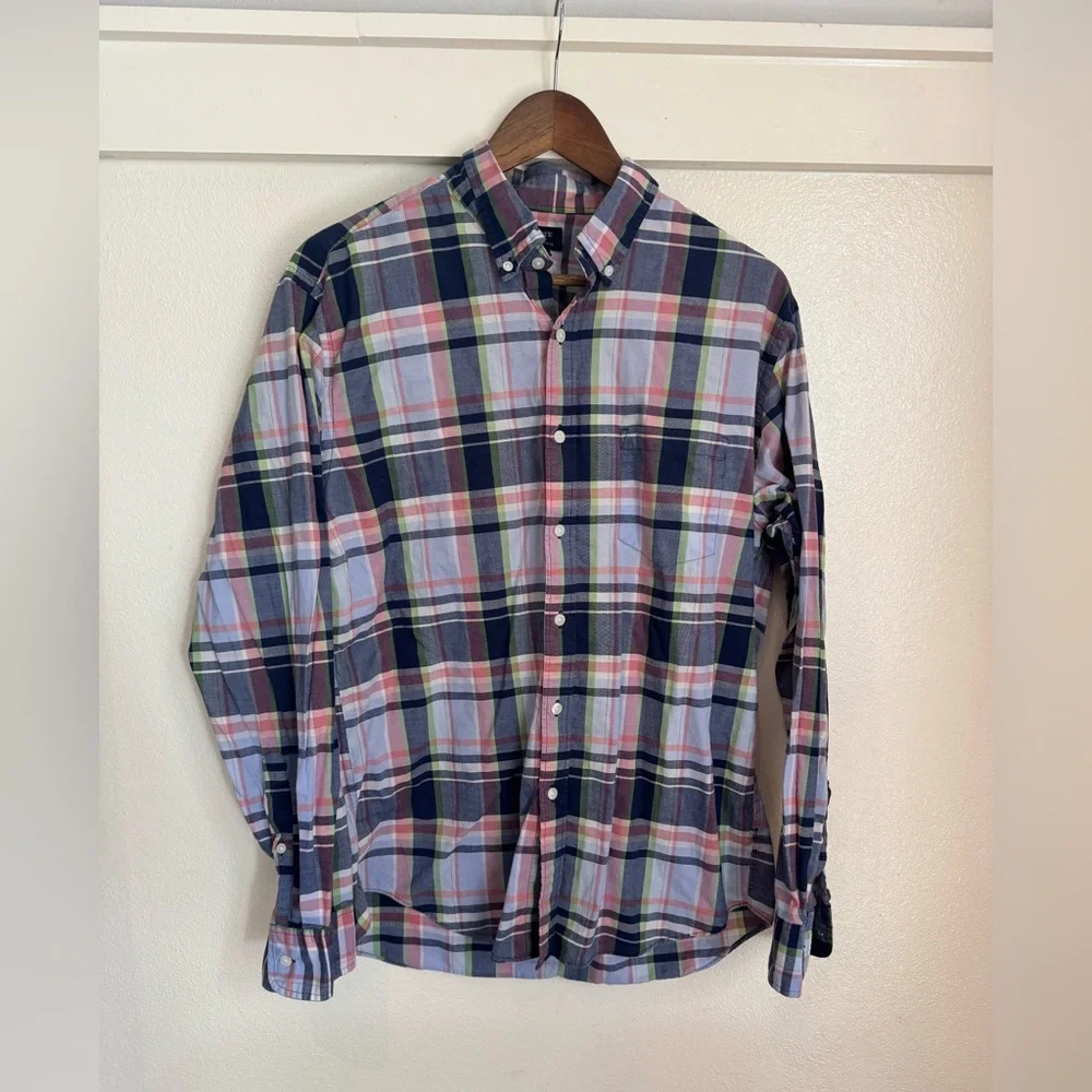 J.Crew Men’s Summer Plaid Button Down Shirt Large Cotton Casual Preppy